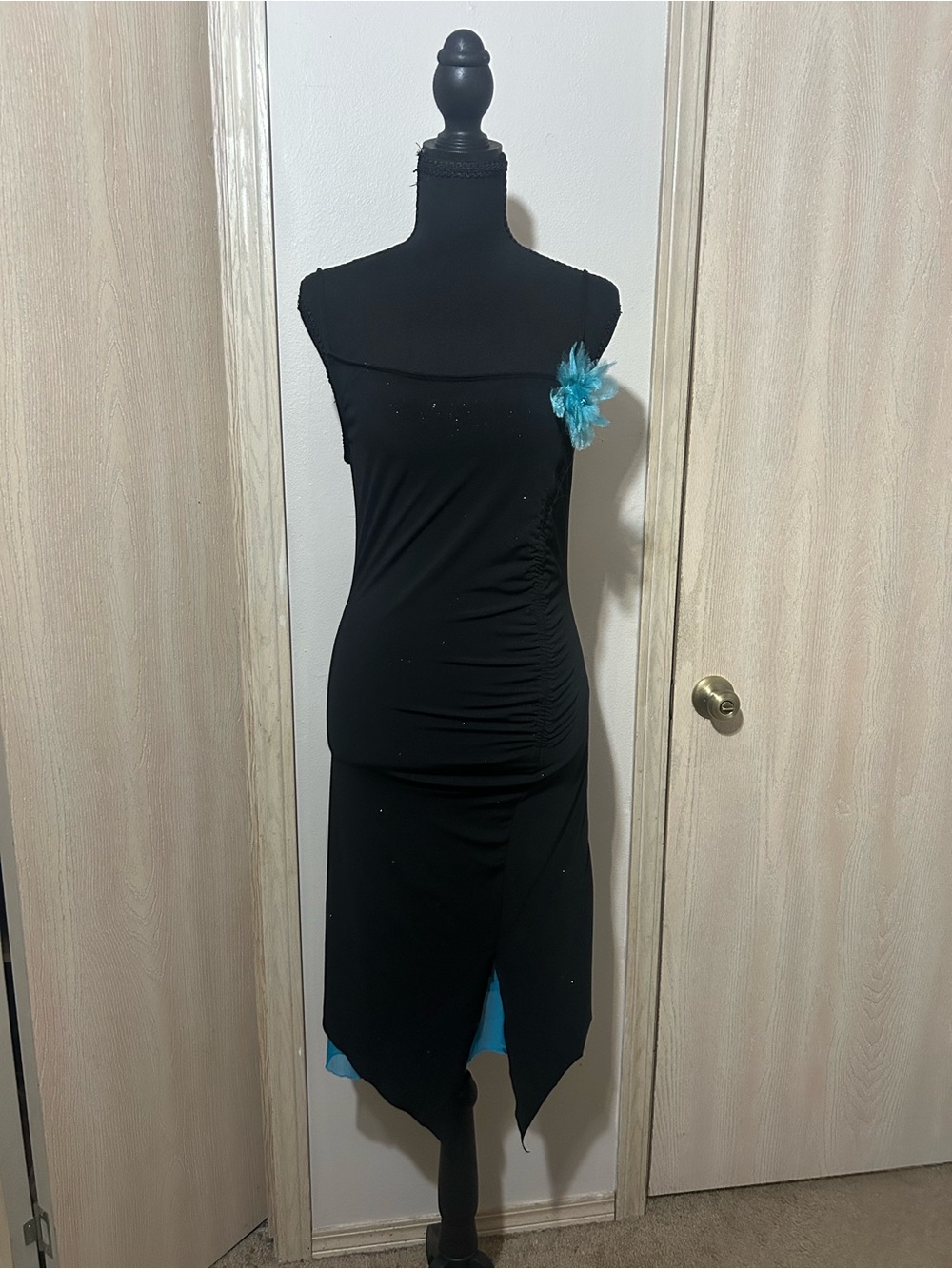 My Michelle Black Midi Dress with Teal Accent Flower